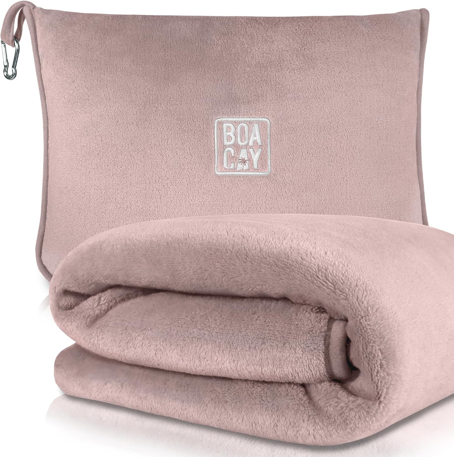 BOACAY Soft & Warm Travel Blanket for Airplane & Car – Long Flight Essential for Women, Men, Kids – Compact Pillow with Luggage Sleeve & Backpack Clip