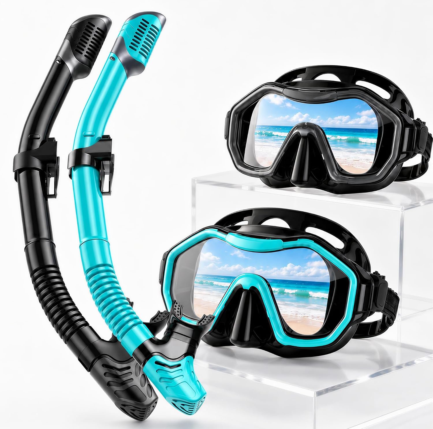 Snorkeling Gear for Adults Kids, Dry-Top Snorkel Set, 180°Panoramic Wide View Diving Mask Breathing Freely Snorkel Mask for Snorkeling Scuba Diving Swimming Travel