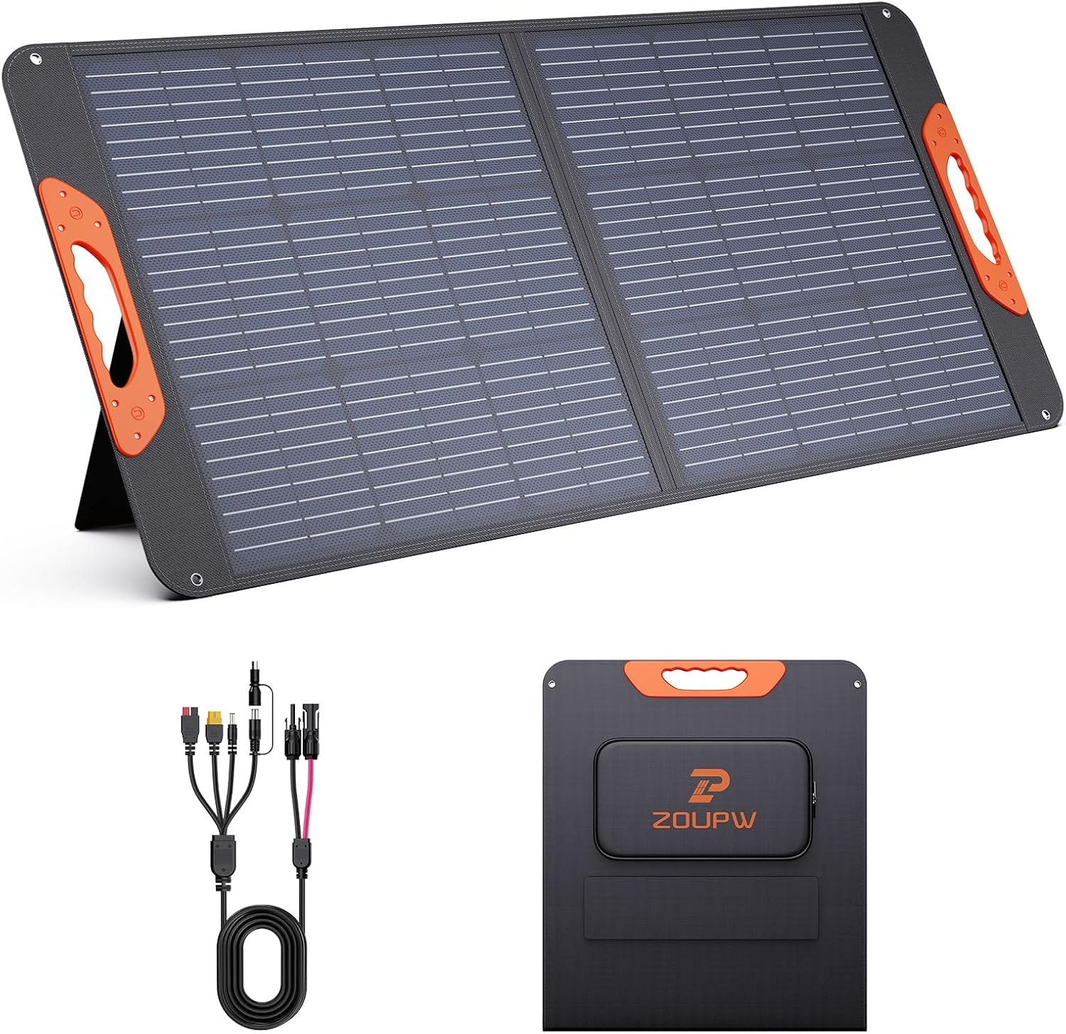 ZOUPW 100W Portable Solar Panel with 5-in-1 Cable,23.5% Efficiency Mono Foldable Solar Charger for Jackery 300/Ecoflow River/Anker/Bluetti,IP67 Waterproof for Camping RV Off-Grid Emergency Power