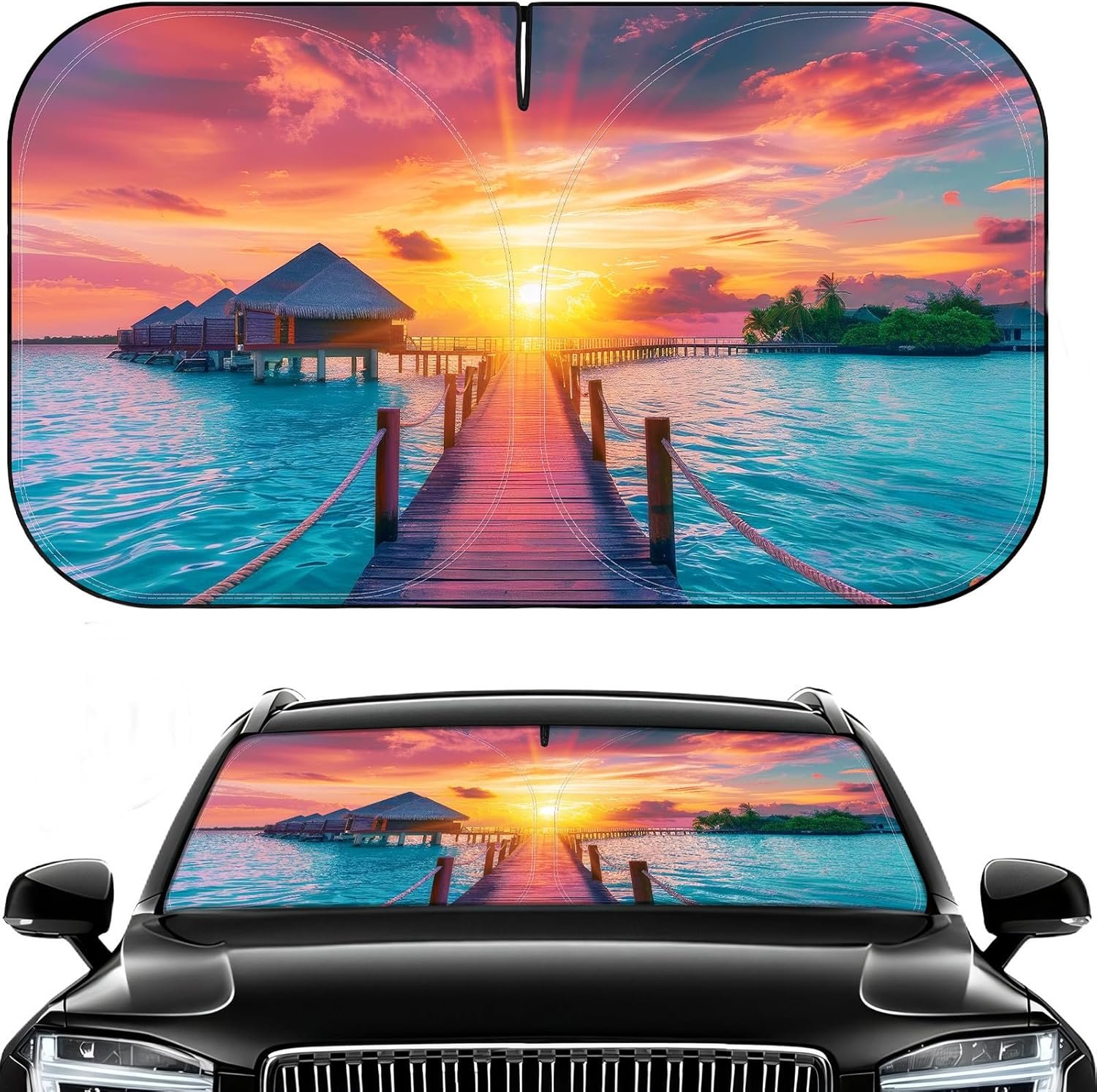 Car Windshield Sun Shade – Foldable Car Sun Shade Windshield for Front Window, Reflector Sunshade Offers Ultimate Protection for Cars Interior (55.2 x 31.5 in)