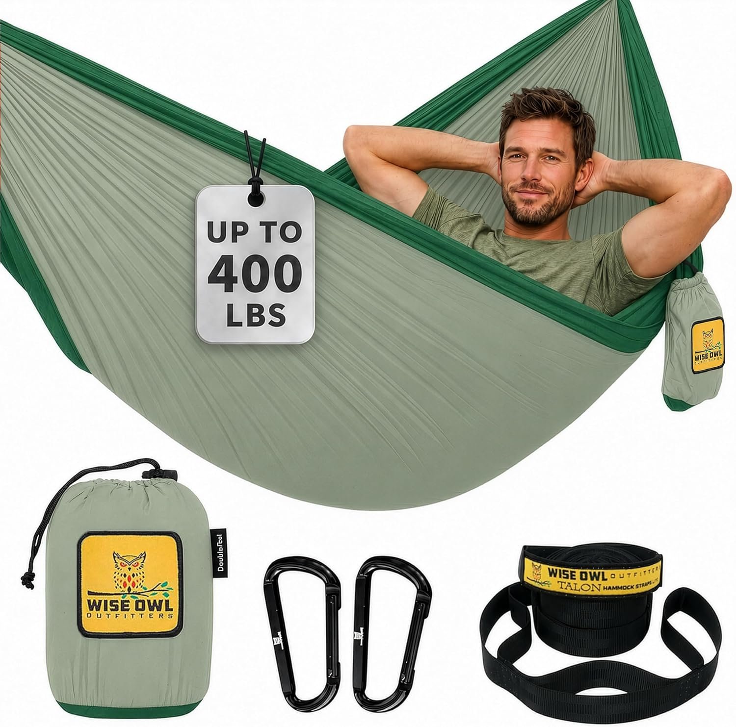 Wise Owl Outfitters Camping Hammock – up to 500lbs Portable Hammock with Tree Straps – Travel, Backpacking, Hiking, Outdoors Camping Gear – Single or Double