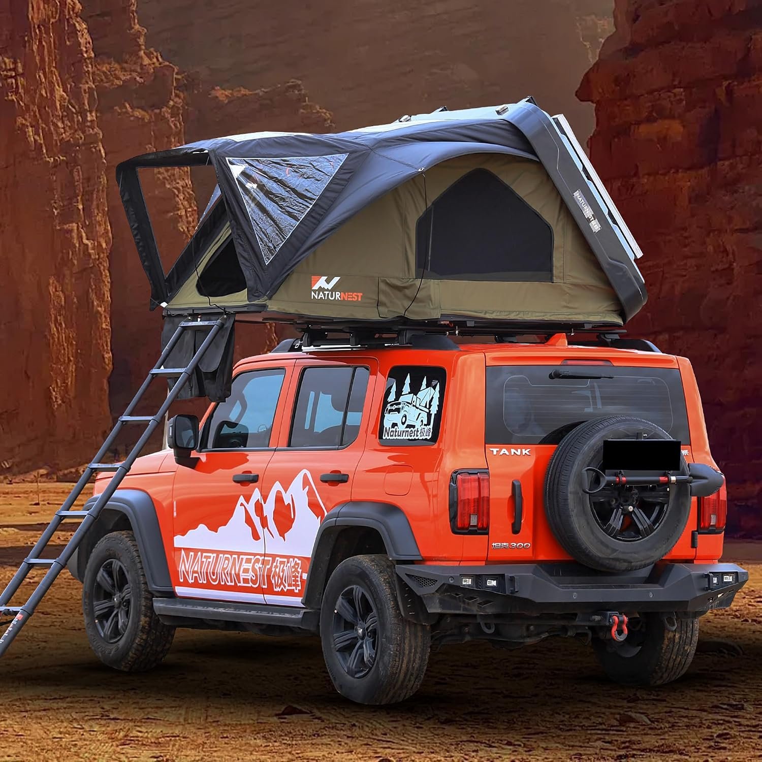 Naturnest Rooftop Tent Hard Shell, Easy Set Up Pop Up Large Tent for 2-3 Person Camping, Waterproof UV-Resistant Blackout 4 Season Tents for Truck, Jeep, SUV, Van, Trailer – Sirius 1 Plus