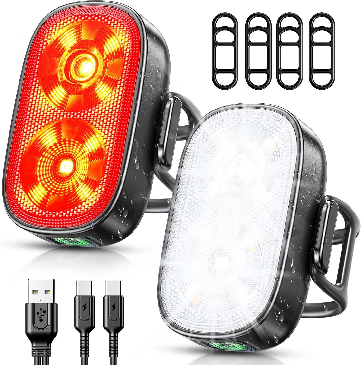 ISEYOU Bike Lights, Ultra-Slim USB-C Rechargeable Bike Lights Front and Back, 5+6 Lighting Modes & IP65 Waterproof, Super Bright Bicycle Light Set for Road Mountain Night Riding Cycling