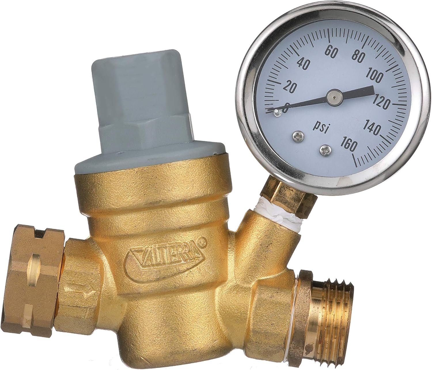 Valterra RV Water Regulator, Lead-Free Brass Adjustable Water Regulator with Pressure Gauge for Camper, Trailer, RV Plumbing System