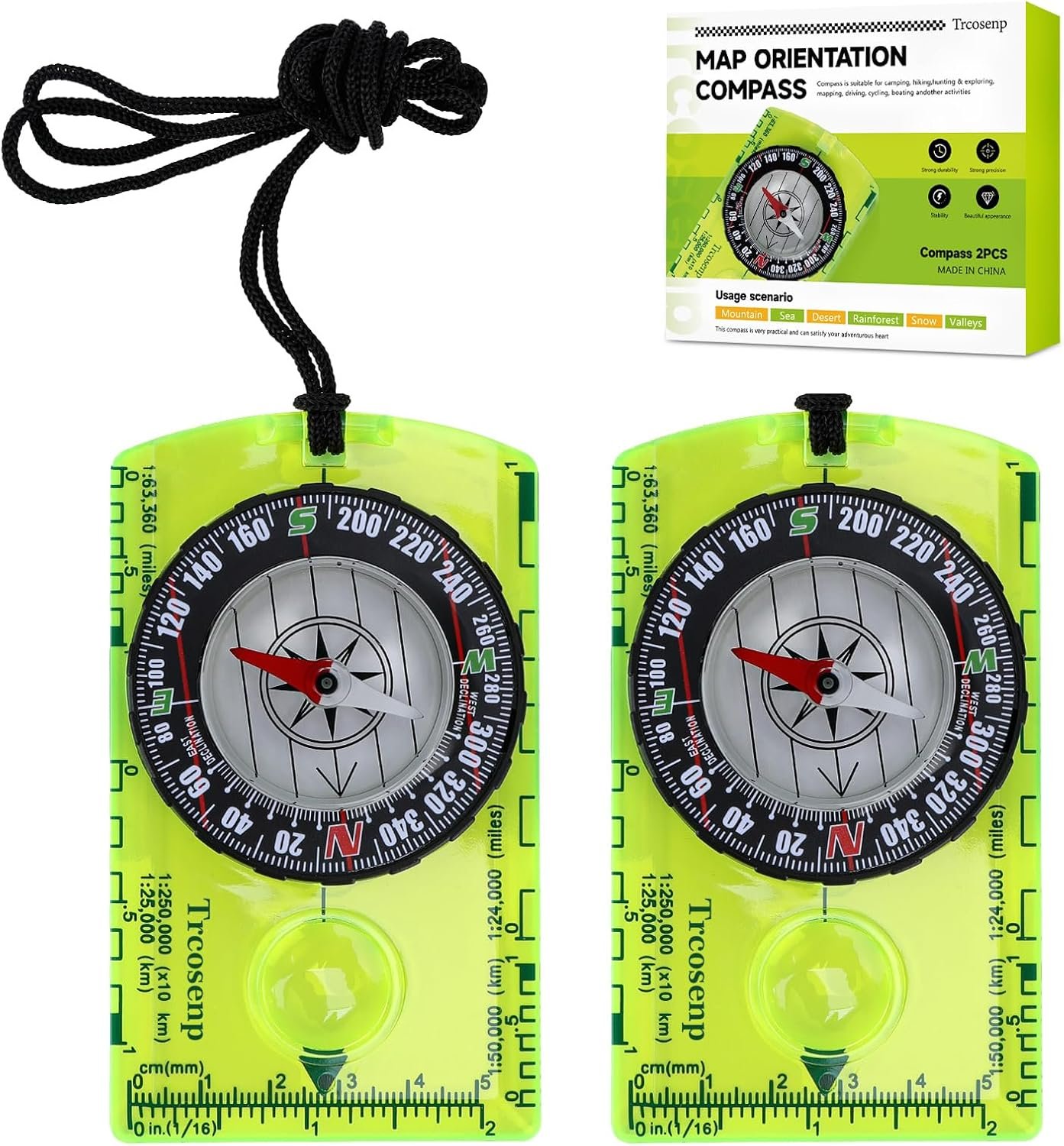 Outdoor Compass with Adjustable Declination, Magnifier, Ruler, Scale, Multifunctional Kids Waterproof Compass for Map Reading, Hiking, Camping, Navigation and Survival.