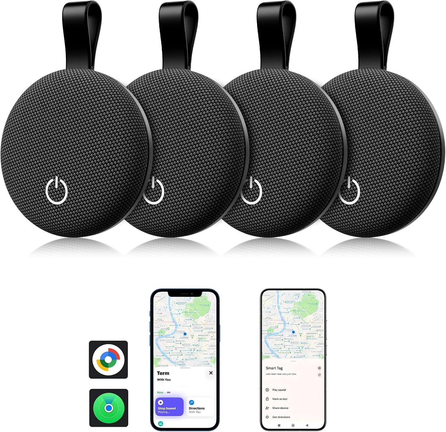Air Tracker Smart Tags iOS & Android-4 Packs, Bluetooth Key Finder Locator with Sound, IP65 Waterproof Tracking Device, Replaceable Battery Item Finder for Luggage, Keys, Wallets, Backpack