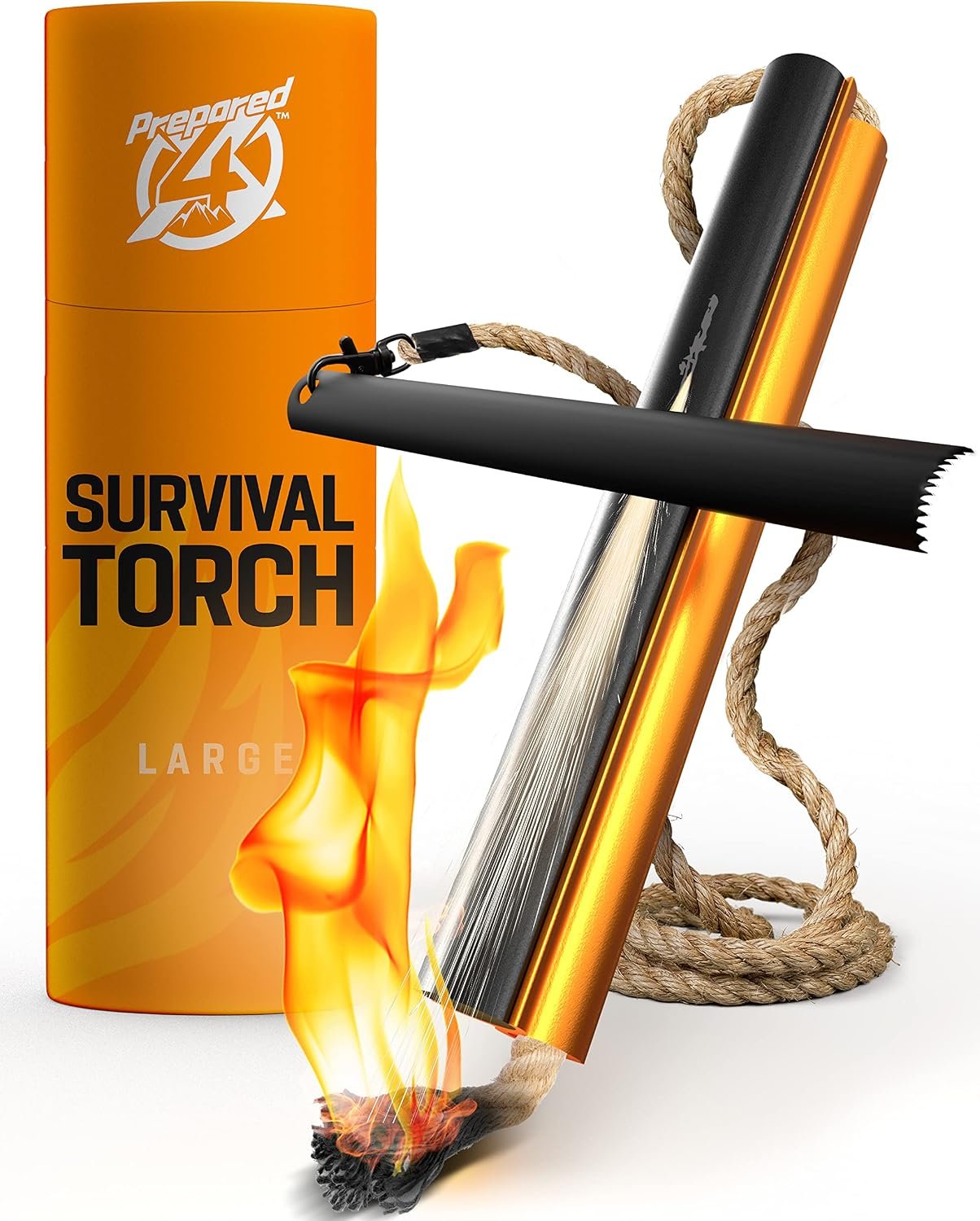 Fire Starter Survival Tool – All-in-One Flint and Steel Fire Starter Kit – Ferro Rod Fire Starter with 36″ Waterproof Tinder Wick Rope and Steel Fire Striker – Patented Firestarter | Prepared4X