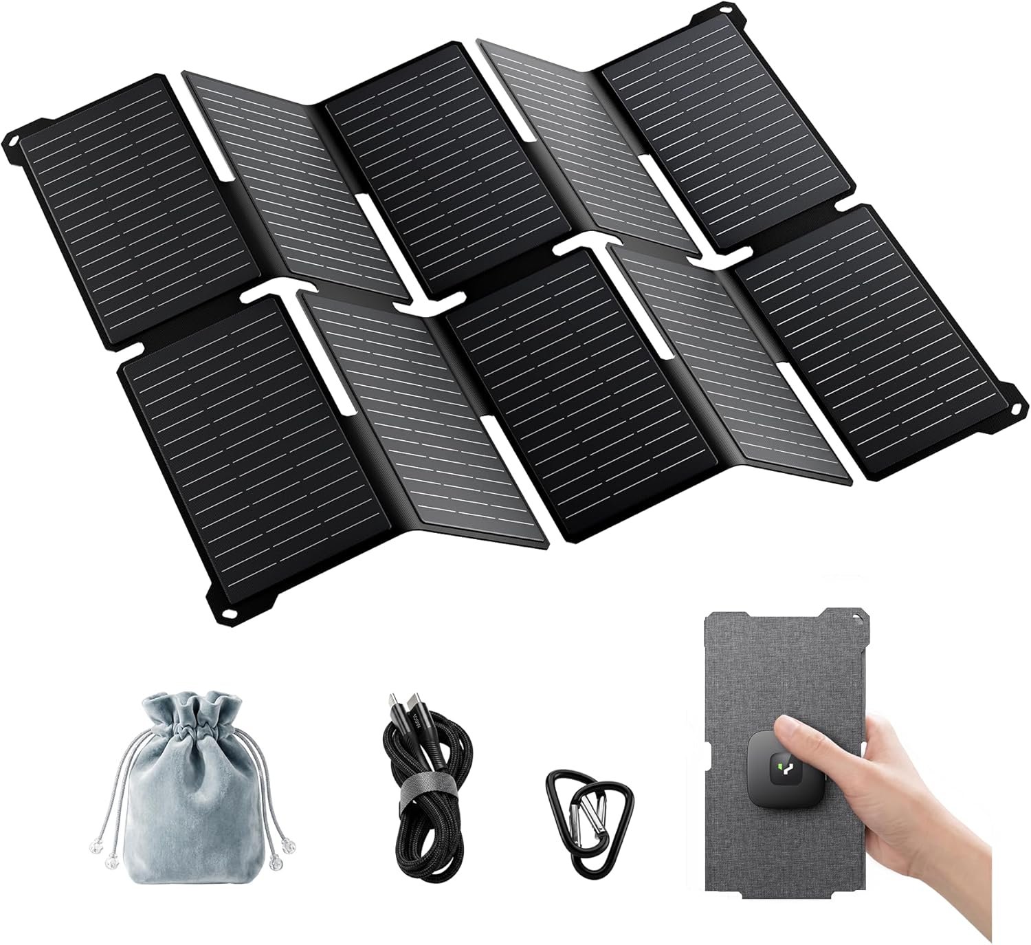 35W Solar Panel Charger with USB-A and USB-C Ports, 25.4% High Efficiency Folding Portable Solar Charger Compatible with Phones,Power Bank,IP68 Waterproof Solar Charger for Backpacking