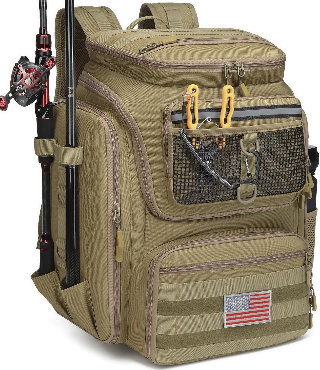 HAMBOLY Fishing Backpack 45L with Rod Holders, Water-Resistant Tackle Backpack for Fishermen, Large Capacity Fishing Gear Bag for Travel Hiking Camping