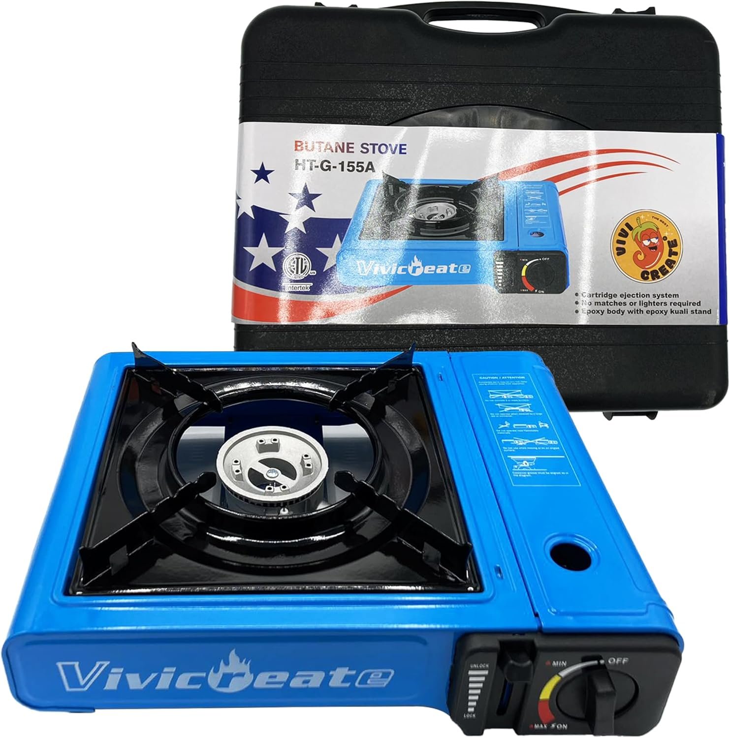 Vivicreate Portable Butane Stove 7000 BTU, Butane Stove with Auto Ignition for Camping, Lightweight Portable Gas Stove Burner with Safety Lock, Butane Burner, Estufa de Gas Portatil（Blue）