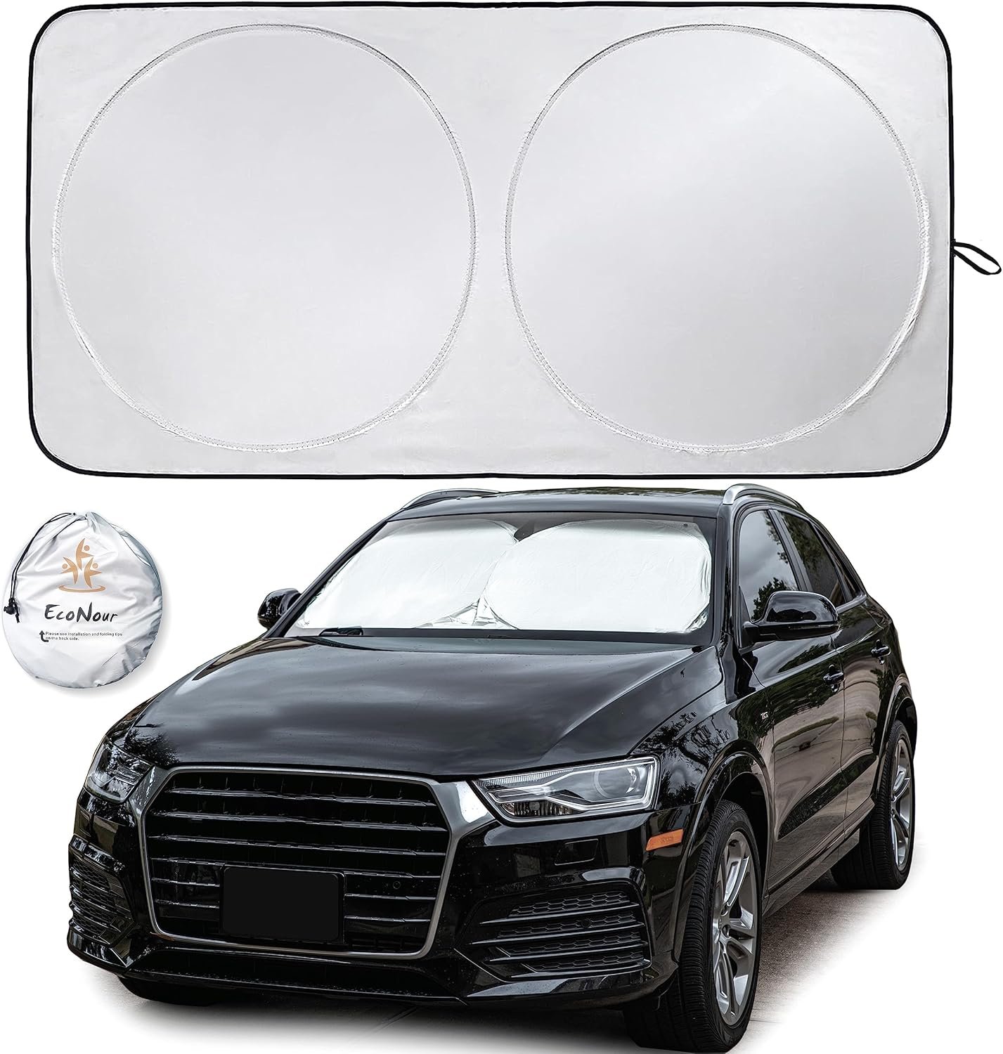 EcoNour Car Windshield Sun Shade | 2025 Upgraded Innovative No-Light-Pass Technology for Maximum Coverage | Foldable Sun Shade Keeps Your Vehicle Cool | Must-Have Car Accessories | Small (59″ x 29″)