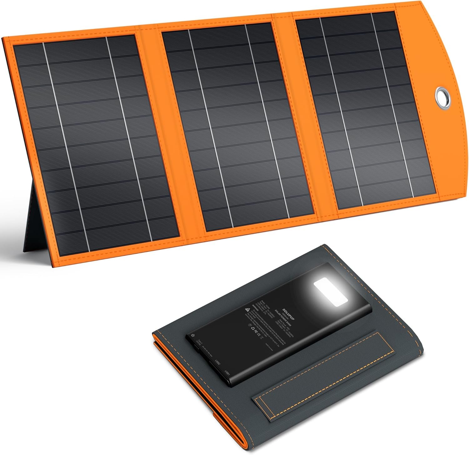 SOLUPUP 10000mah Solar Charger Power Bank, 30W Foldable Portable Solar Panel, Fast Charging with 1 Type-C & 2 USB-A Ports, Ipx5 Waterproof, for Phone, Tablets & Multiple Devices, Camping Outdoor Use
