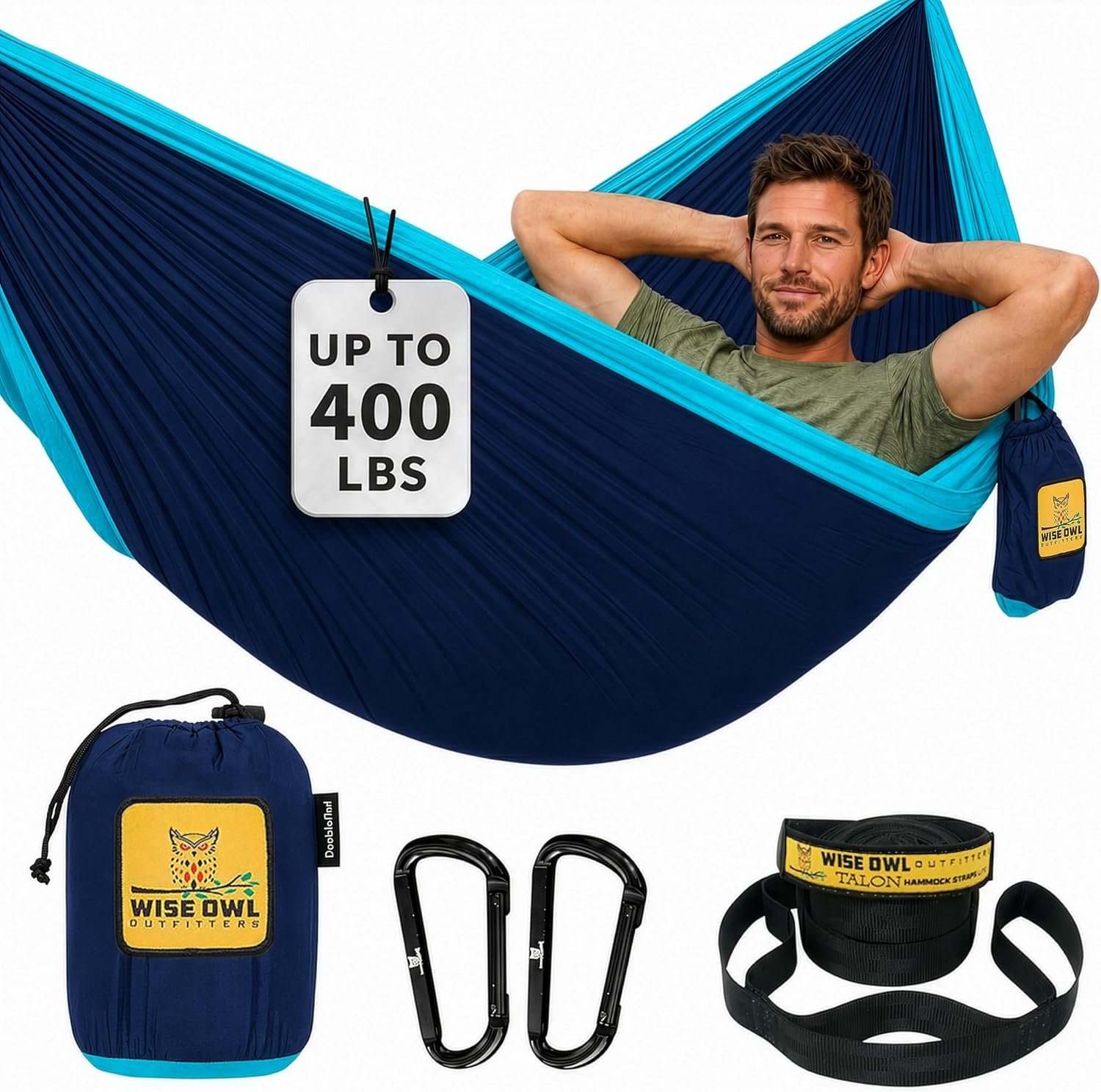 Wise Owl Outfitters Camping Hammock – up to 500lbs Portable Hammock with Tree Straps – Travel, Backpacking, Hiking, Outdoors Camping Gear – Single or Double