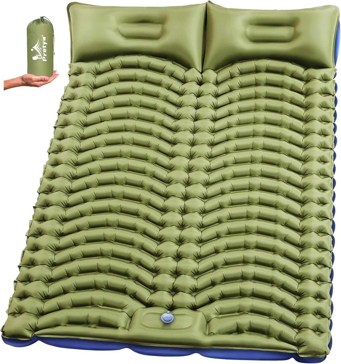 Double Sleeping Pad for Camping – Ultralight Camping Mattress with Pillow, Built-in Foot Pump, Compact Inflatable 2-Person Portable Mat for Backpacking, Hiking, Car Traveling, Beach, Tent