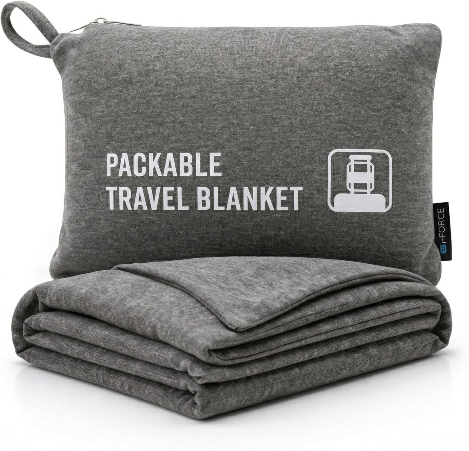 GForce Jersey Knit Travel Blanket| Packable| Fits Over Handle | Soft| Easy to Travel| Grey | Travel | Bag | Blanket |