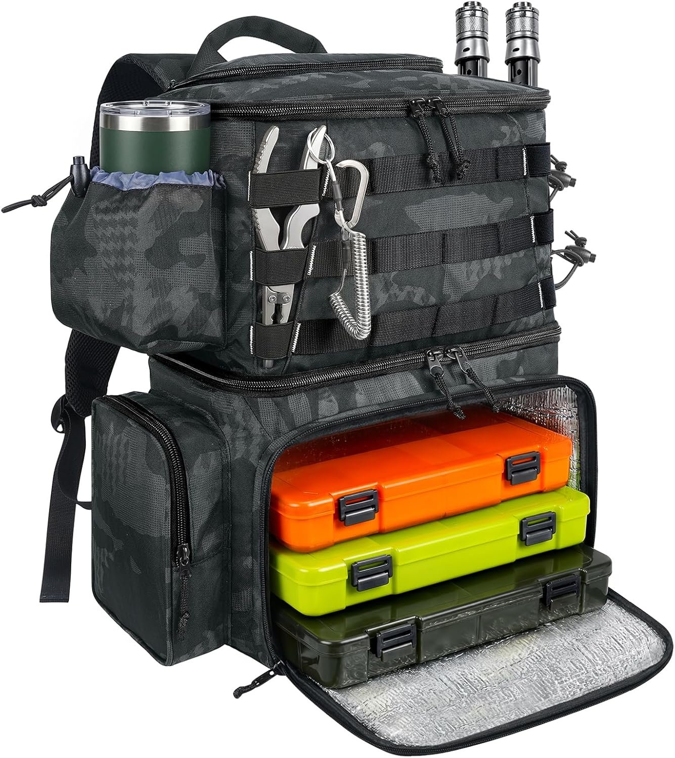 MATEIN Fishing Backpack, Water Resistant Tackle Storage Bag with Rod Holders & Cooler, Fishing Gifts for Men