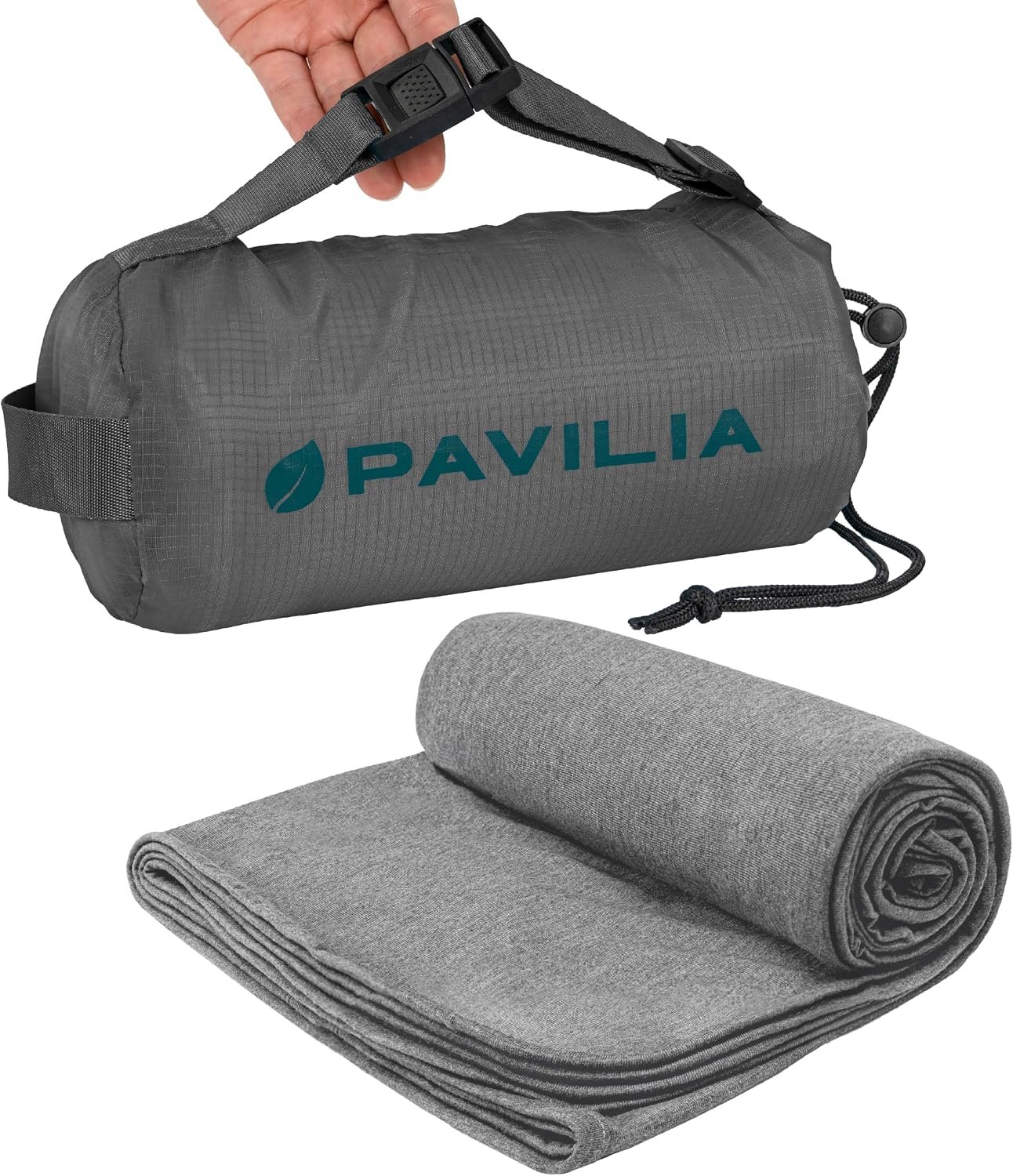 PAVILIA Travel Blanket Airplane Compact with Bag, Lightweight Soft Fleece Plane Blanket Long Flights, Camping Road Trips, Packable Travel Gift Essentials with Luggage Backpack Strap, 65×40, Gray