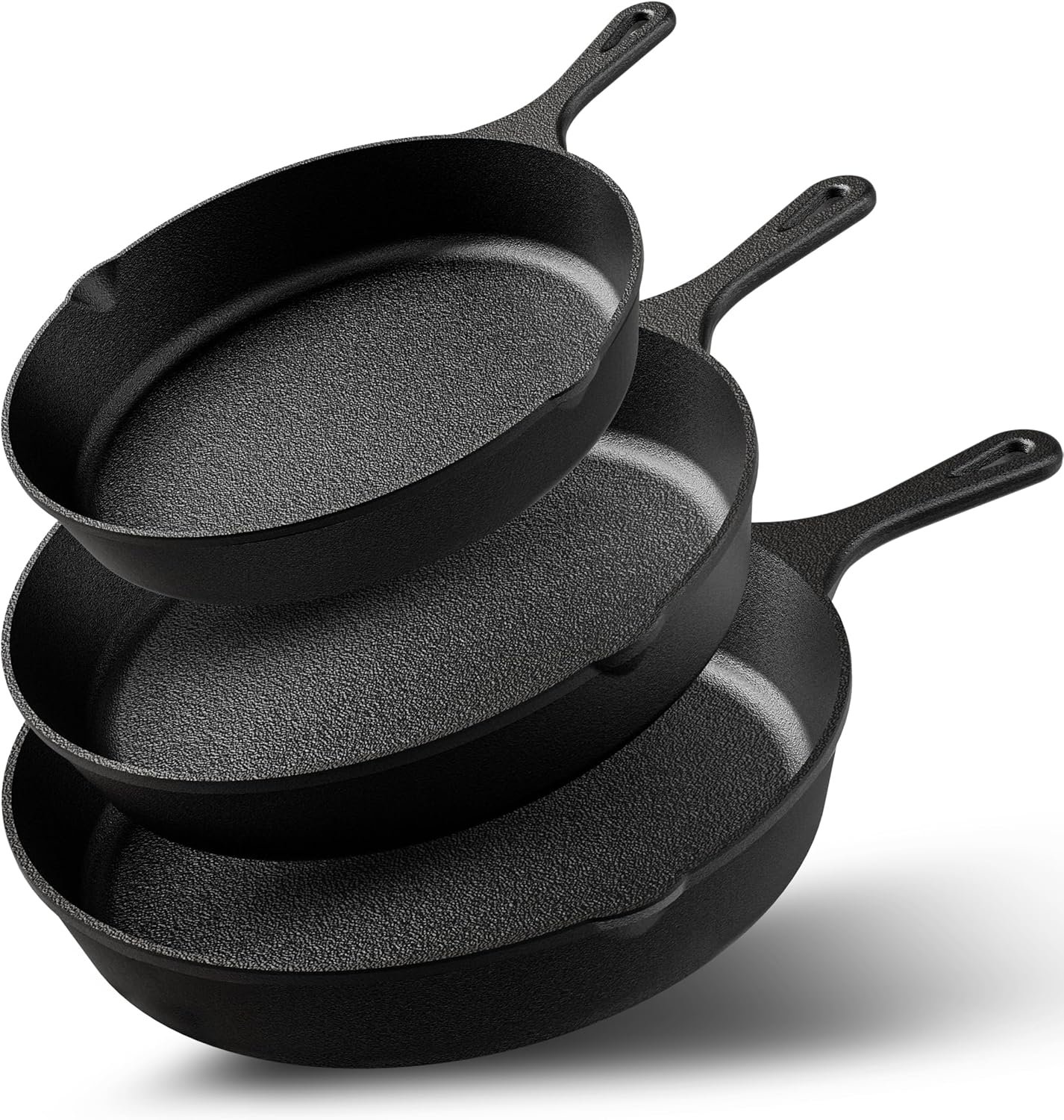 Utopia Kitchen Premium Cast iron Skillets 3 Piece Set, Chef’s Pan, Pre Seasoned Frying Pan, 6, 8 & 10 Inches, PFAS-Free, Stovetop, Campfire & Grill Large Skillet, Even Heat Distribution Cast Iron Pan