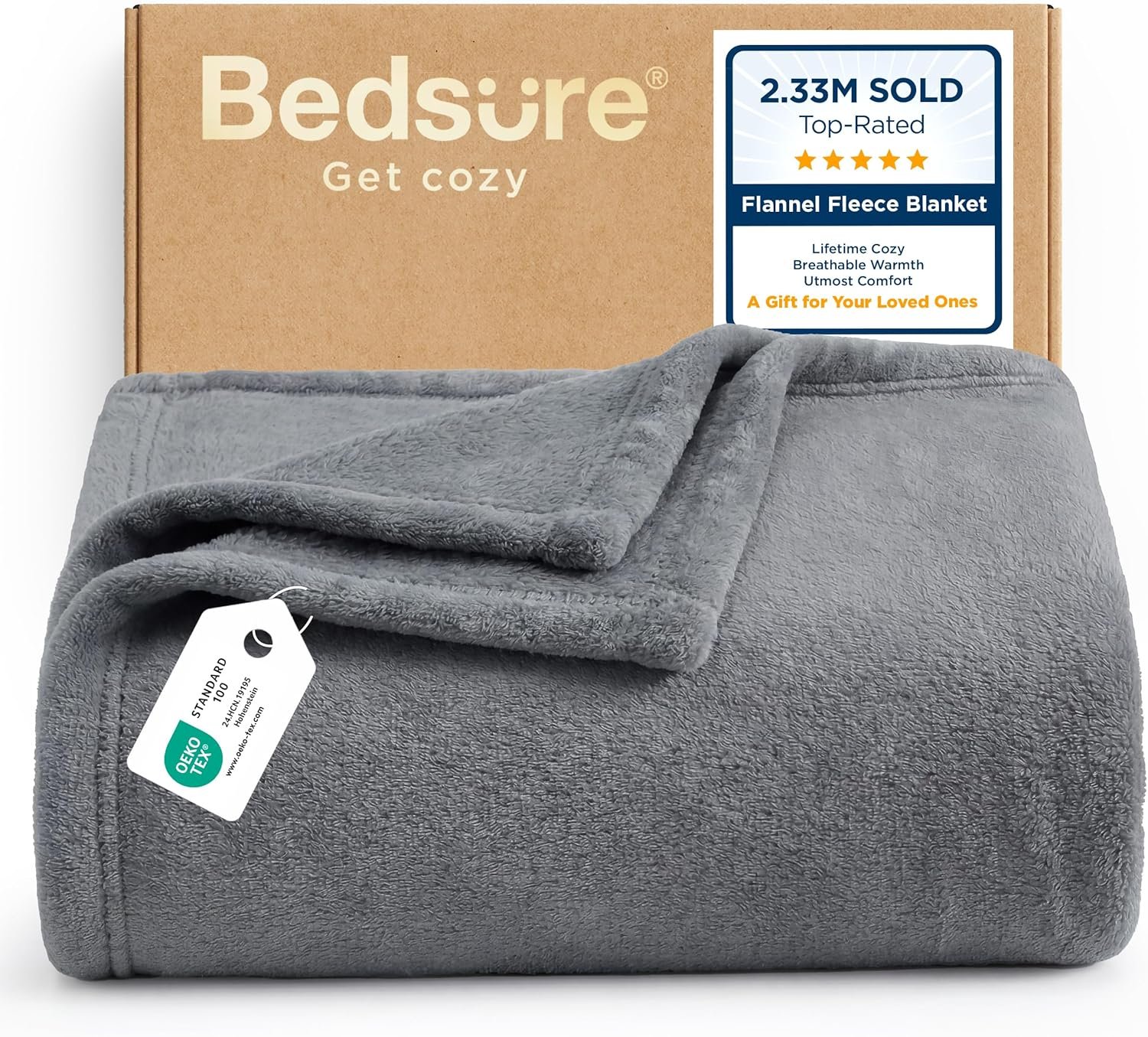 Bedsure GentleSoft Fleece Throw Blanket for Couch Grey – Lightweight Plush Fuzzy Cozy Soft Blankets and Throws for Sofa, Couch, Travel, Camping, 50×60 inches