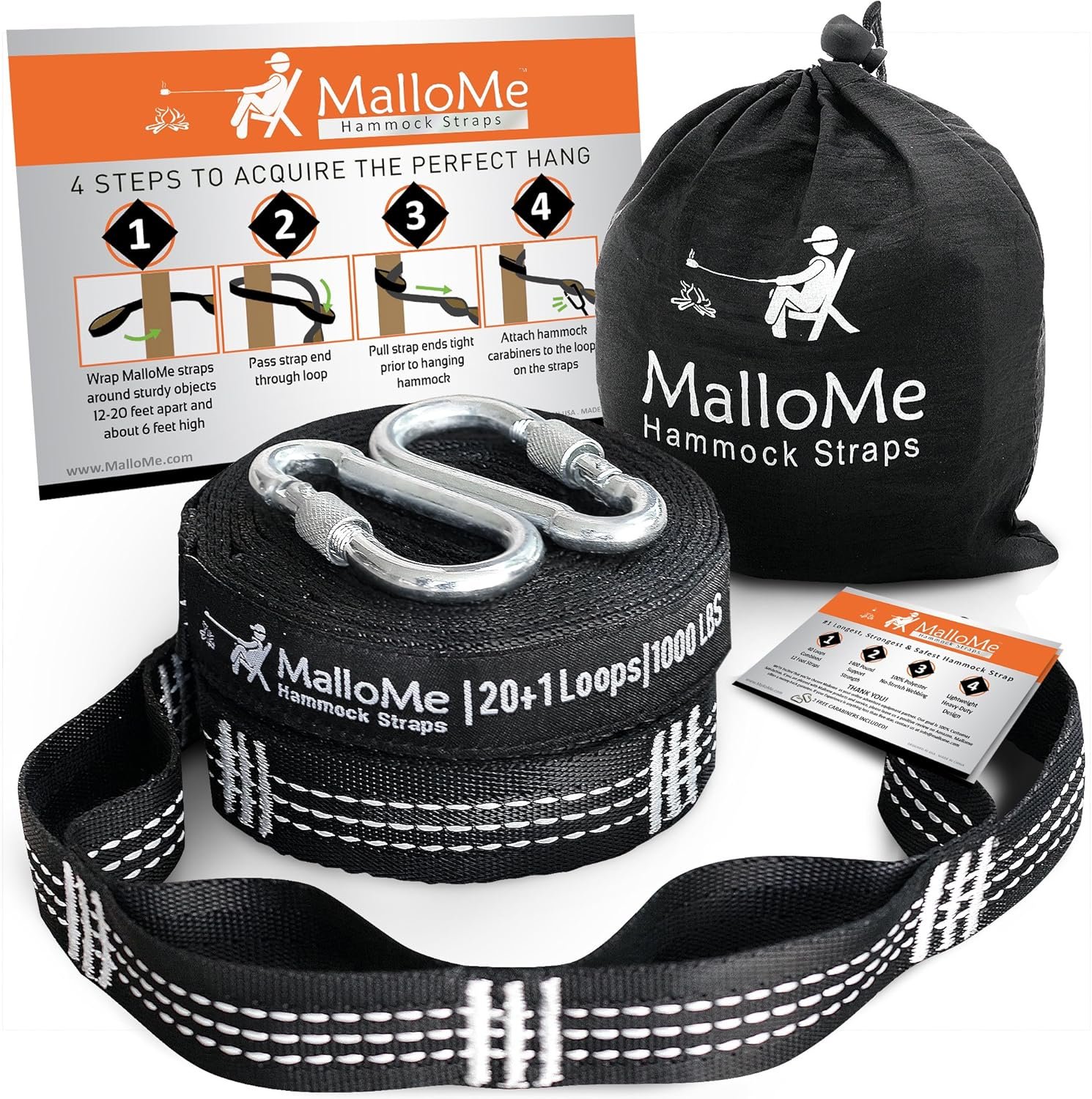MalloMe Hammock Straps for Trees – Swing Straps – Multi-Purpose Hanging Kit, Heavy Duty Adjustable Tree Strap for Hammocks, Swings & Outdoor Use, Safe for Branch or Between 2 Trees