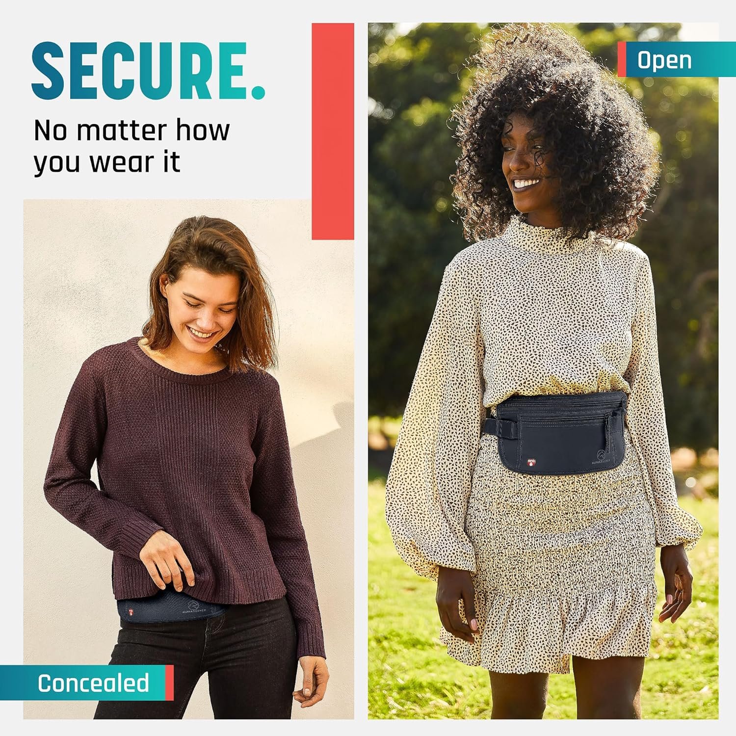 Alpha Keeper Money Belt for Travel Hidden Under Clothes – RFID Blocking Passport Holder & Slim Waist Wallet Pouch for Women & Men, Anti-Theft Travel Accessories