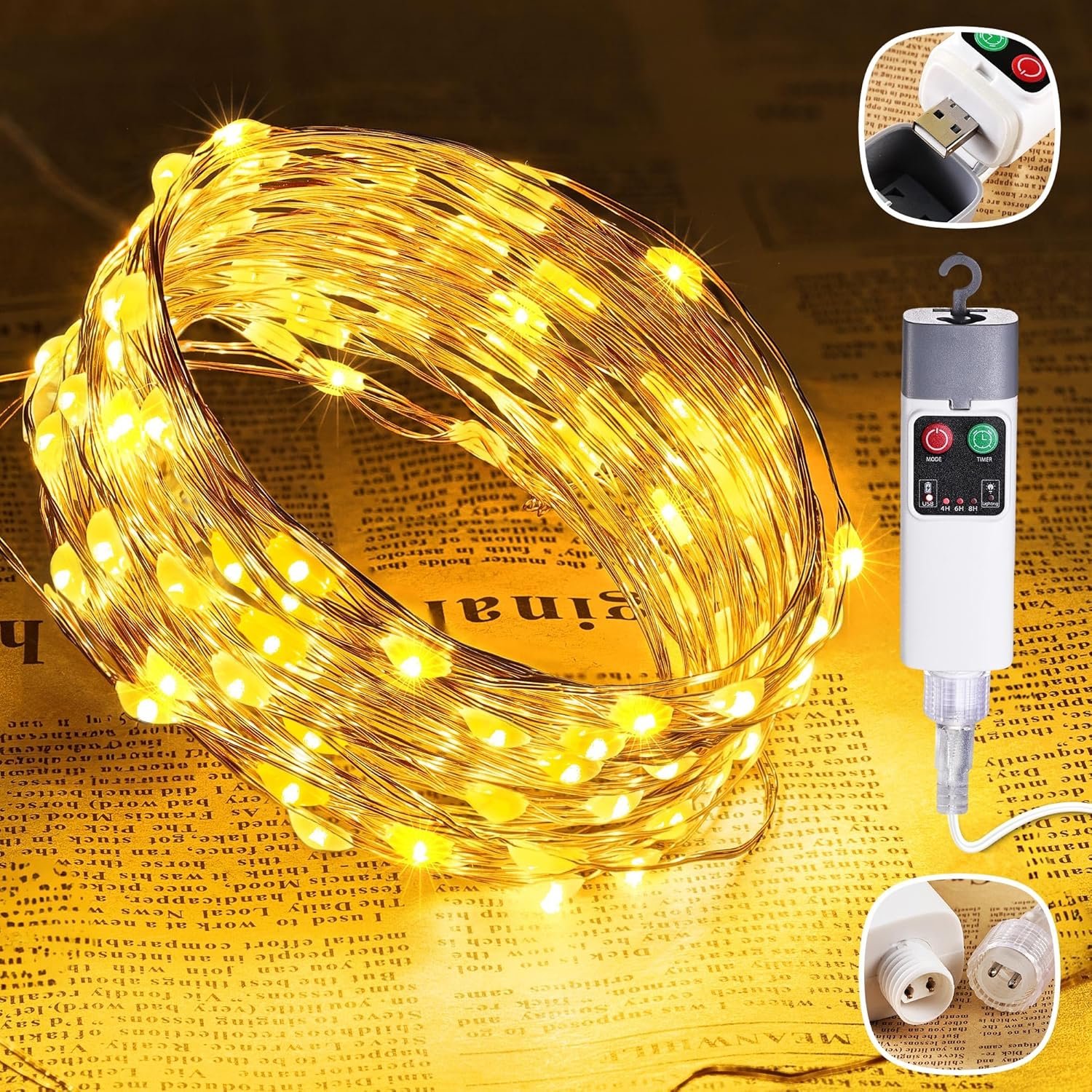 Joomer Fairy String Lights, 33FT 100LED Rechargeable Copper Wire String Lights with Timer and 13 Modes, Waterproof Portable Camping Lights for Tent, Patio, Bedroom, Outdoor Decor (Warm White)