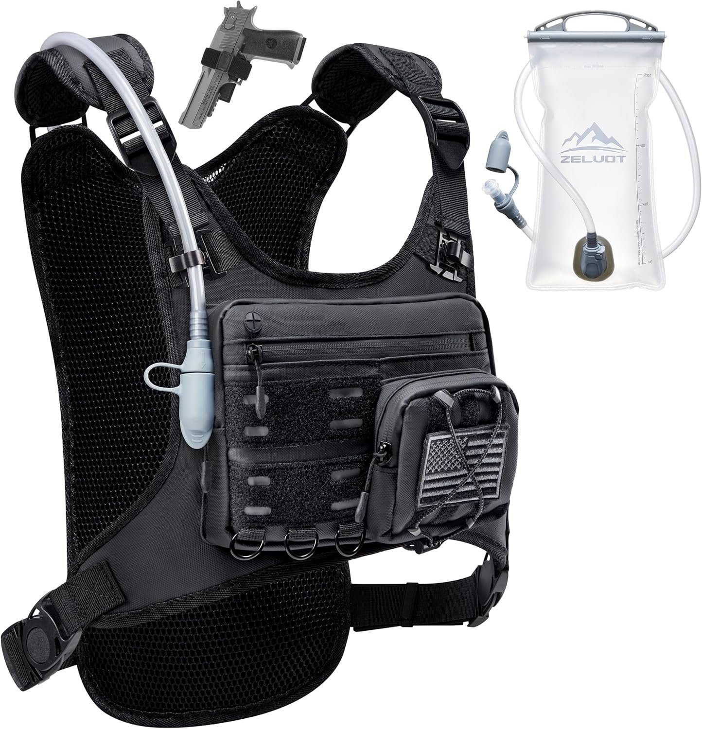 Zelvot Running Vest with 2L Water Bladder, Hydration Backpack, U.S. Design Patent, Lightweight Hydration Pack with Gear Holder, Reflective Chest Pack for Men Women