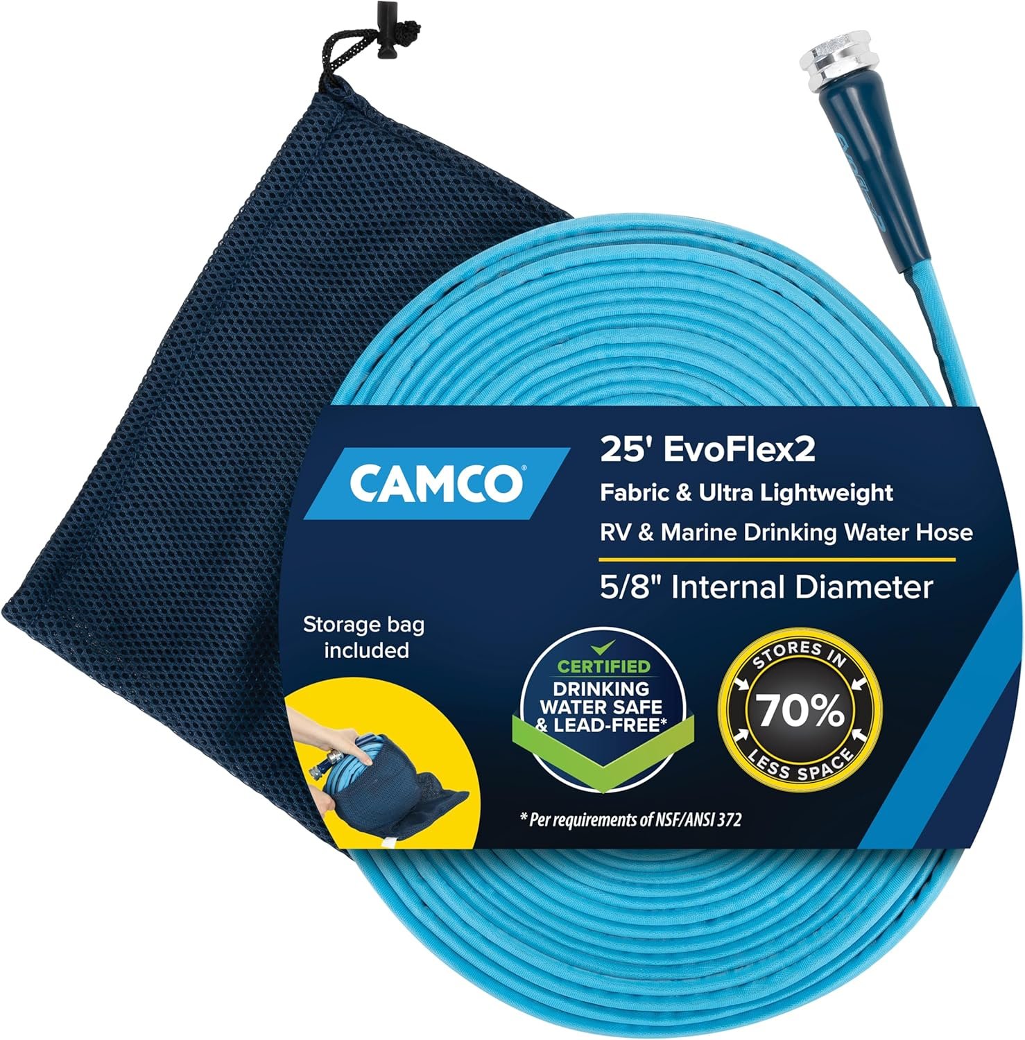 Camco EvoFlex2 25-ft Drinking Water Hose – RV Drinking Water Hose Reinforced with Fabric & Ultra Lightweight – Contains No Lead, No BPA & No Phthalate – Abrasion Resistant (22577)