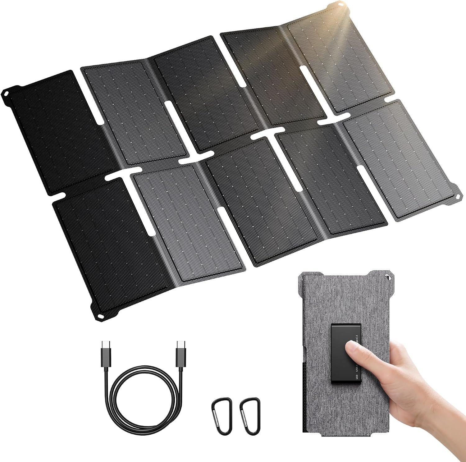 BigBlue Portable 35W Solar Panel Charger with Fast Charging USB-A and PD 25W USB-C for Camping Backpacking, 1.54 lbs, IP68 Waterproof, Folding Solar Phone Charger for iPhone/Android, iPad, Power Bank