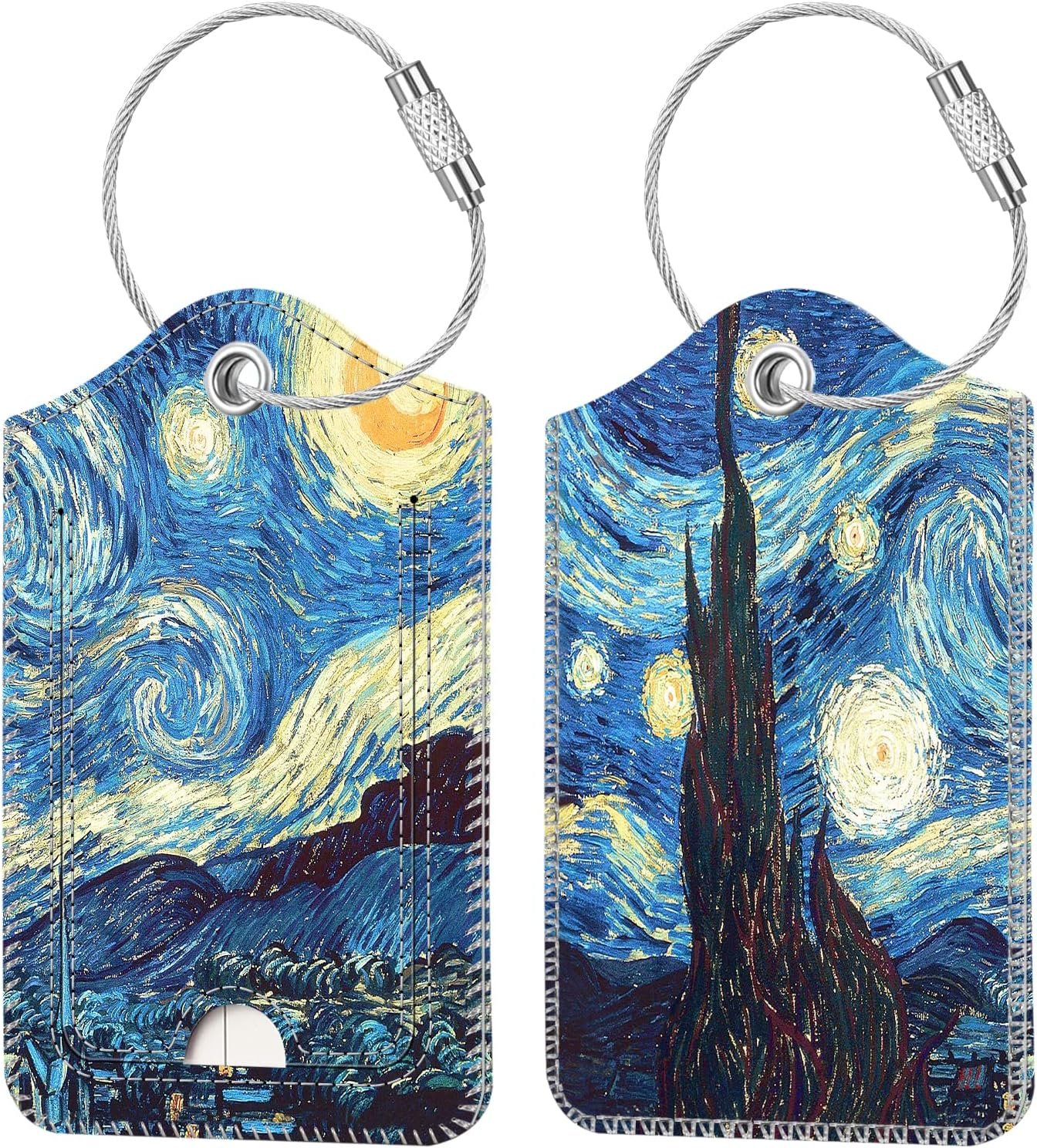 Fintie Luggage Tags, Privacy Cover ID Label with Stainless Steel Loop and Address Card for Travel Bag Suitcase – Starry Night (2 Piece)