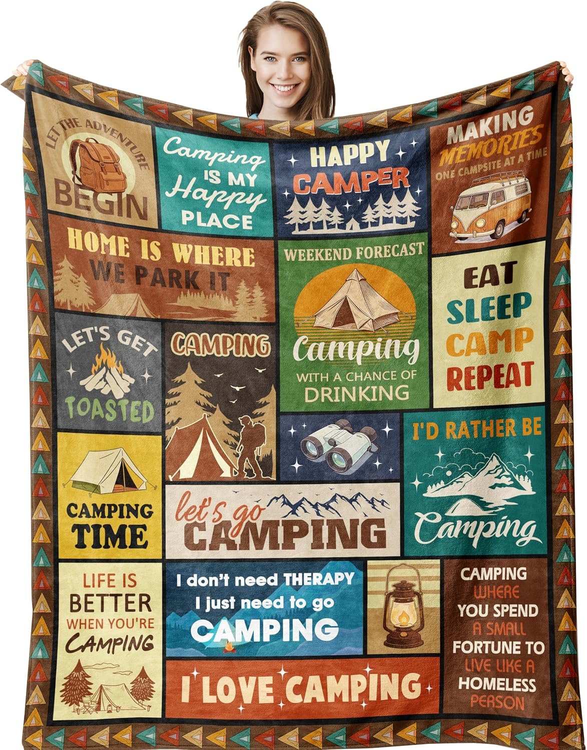 Amonee-YL Camping Blanket 50″X60″, Camping Gifts for Women Men, Camper Must Haves, Camper Accessories Essentials, Outdoors RV Campsite Travel Hiking Gifts, Christmas Birthday Gift for Campers