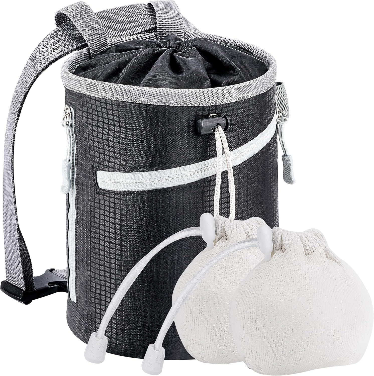Chalk Bag for Rock Climbing, Bouldering Bag Bucket, 2 Waterproof Zipper for Gymnastics, Cross Fit, and Lifting (Large)